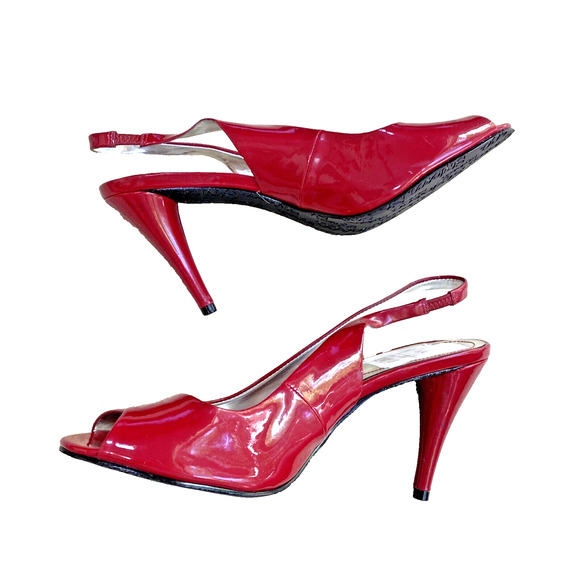 Style & Co Sheri Red Sling Back Pumps Patent Finish Peep Toe High Heels Size 9M - Picture 1 of 11